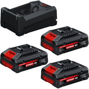 Bosch Werkzeugakku EXPERT EXBA18V-40, Starter-Set, 18V / 4,0Ah, 3 Schiebeakkus und Schnellladegerät