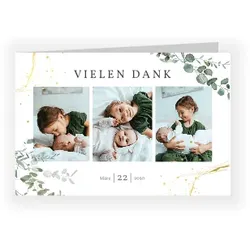 Dankeskarte Taufe: Goldakzente mit Fotos in Weiß
