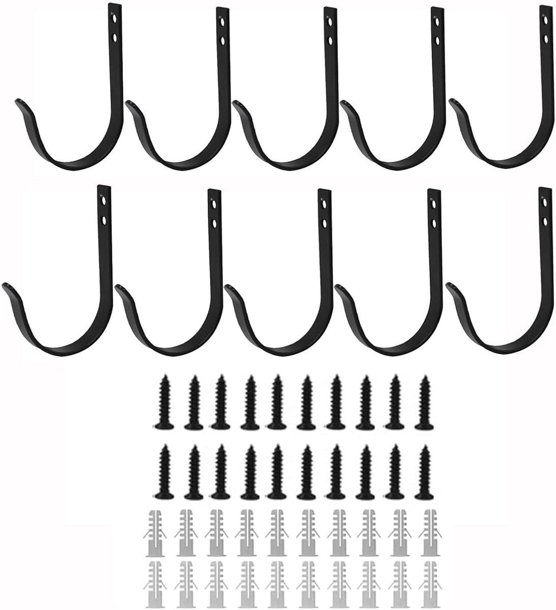 Set van 10 J-vormige kledinghaken voor wandmontage - Mat zwart