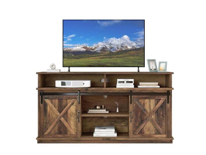 Meuble TV 148X40X78 cm buffet centre de divertissement avec 2 portes coulissantes classiques étagères réglables pour salon