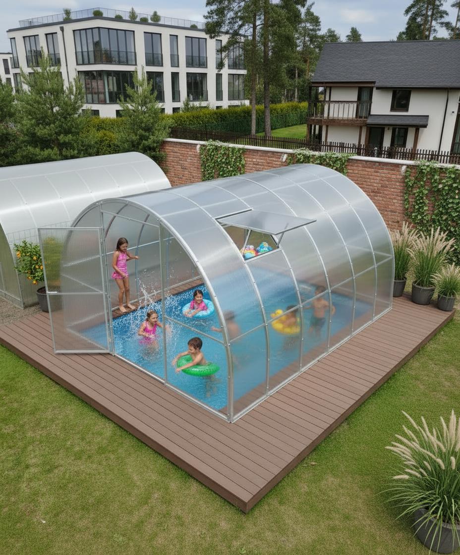 Poolabdeckung von Garten Dream. 3x8M mit 4mm polycarbonate Ganzjährige Nutzung. Schnee- und winddicht