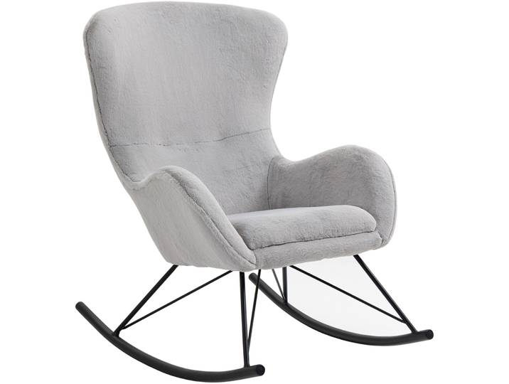 Schaukelstuhl Swing Hellgrau, Schwarz Lammfell Optik, Metall B 70 T 94 H 102 cm