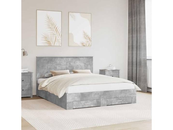 Stauraum Bettgestell mit Kopfteil Modernes Design Speicherbett 160 x 200 cm Bettrahmen mit Kopfteil Beton Grau 160x200 cm Holzwerkstoff mit Schubladen Stauraum Bettgestell King Size Lattenrost