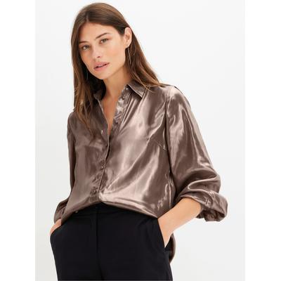 Satinbluse INSPIRATIONEN, Damen, Gr. 40, braun (sesam), 100% Polyester, unifarben, Blusen