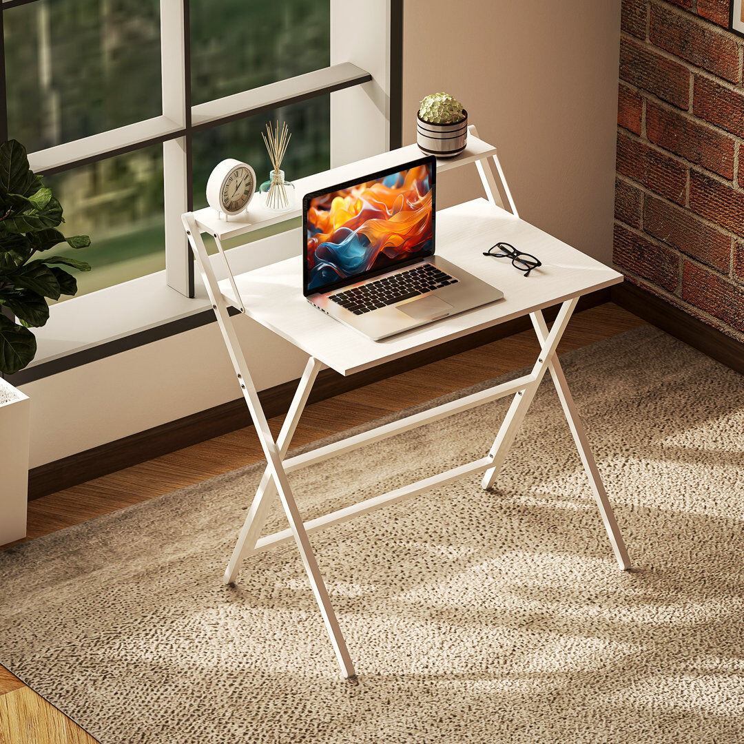 Brayden Studio HOMCOM Folding Computer Desk for Small Spaces Bedroom White 86.5 cm H x 81.5 cm W x 62 cm D