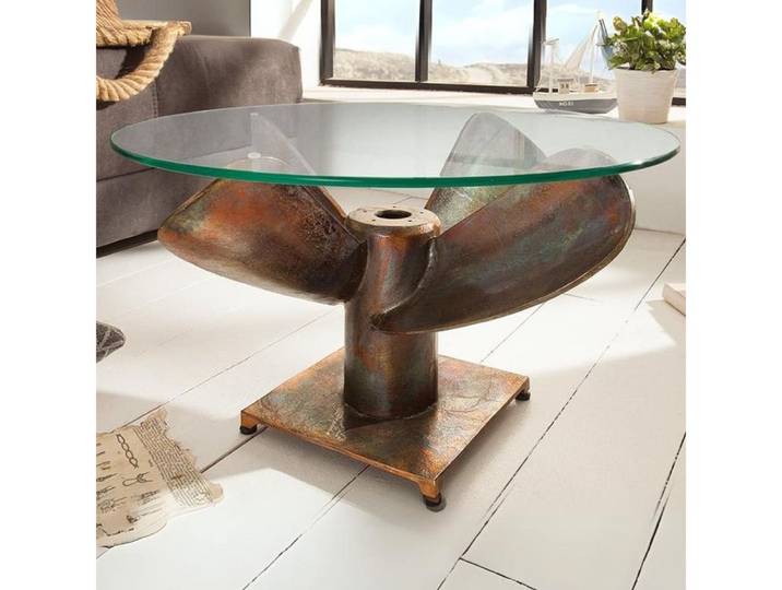 LebensWohnArt Couchtisch Design Couchtisch ELICA D60cm kupfer Aluminium Schiffsschraube Maritim