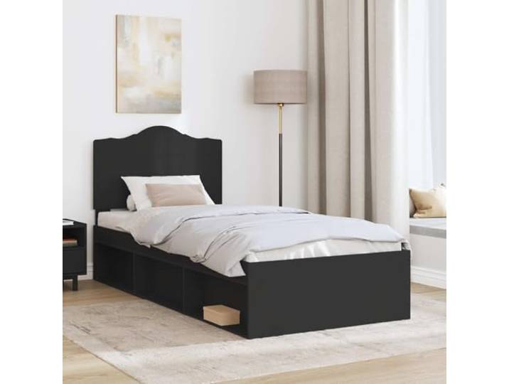 KTHLBRH Bettgestell, 90 x 200 cm, massives Kiefernholz, Schwarz Modernes Design, Kopfteil inklusive, minimalistische Linien, geeignet für zeitgenössische Zimmer
