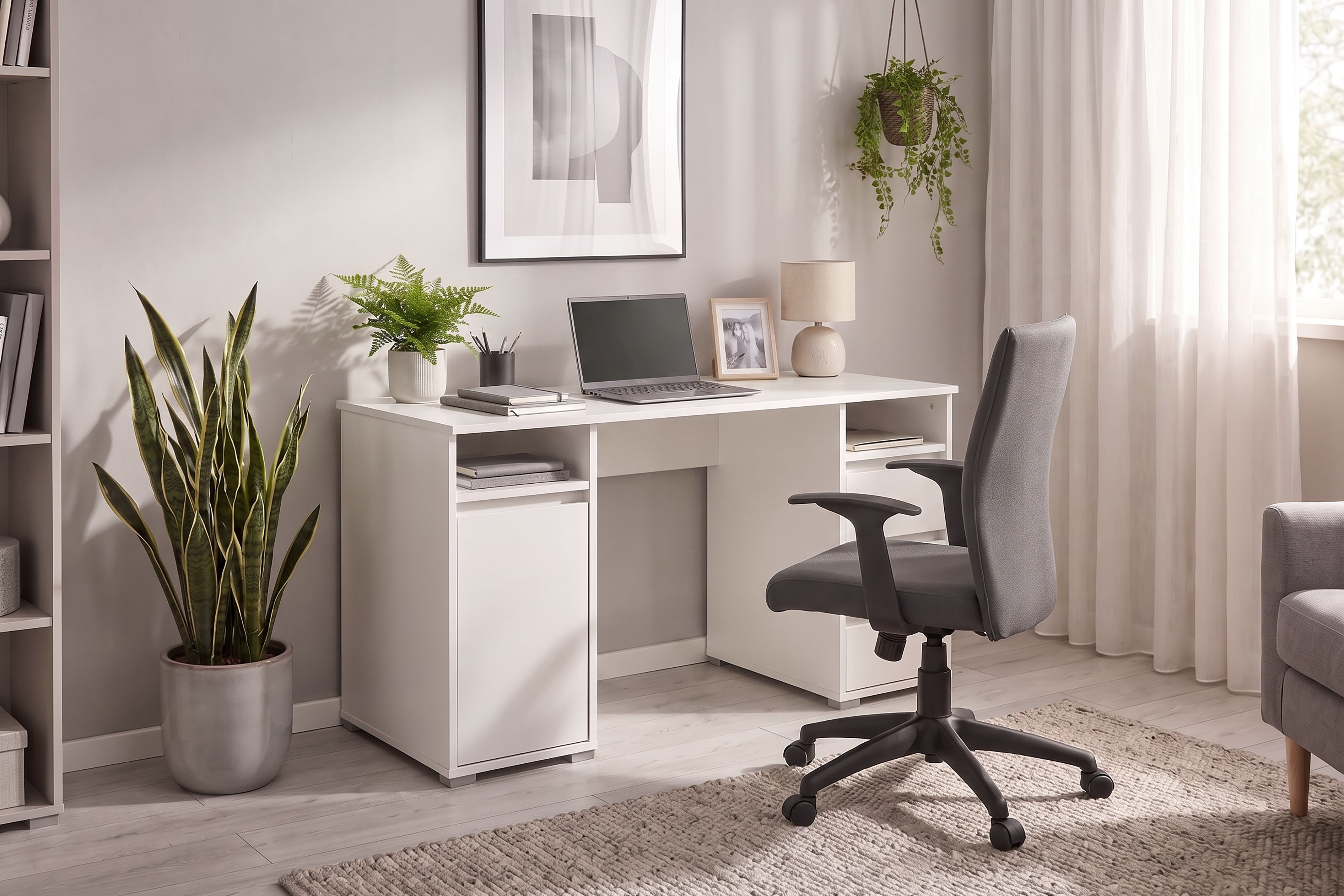 Schreibtisch GOODPRODUCT "Leeds", weiss (weiß, weiß, weiß), B:138cm H:75cm T:55cm, Tische, Schreibtisch, Breite 138 cm, Computertisch mit Schubladen, im modernen Design weiß, weiß, weiß B/H/T: 138cm x 75cm x 55cm