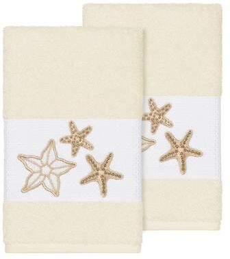 Authentic Hotel and Spa Cream Turkish Cotton Starfish Embroidered Hand Towels (Set of 2)