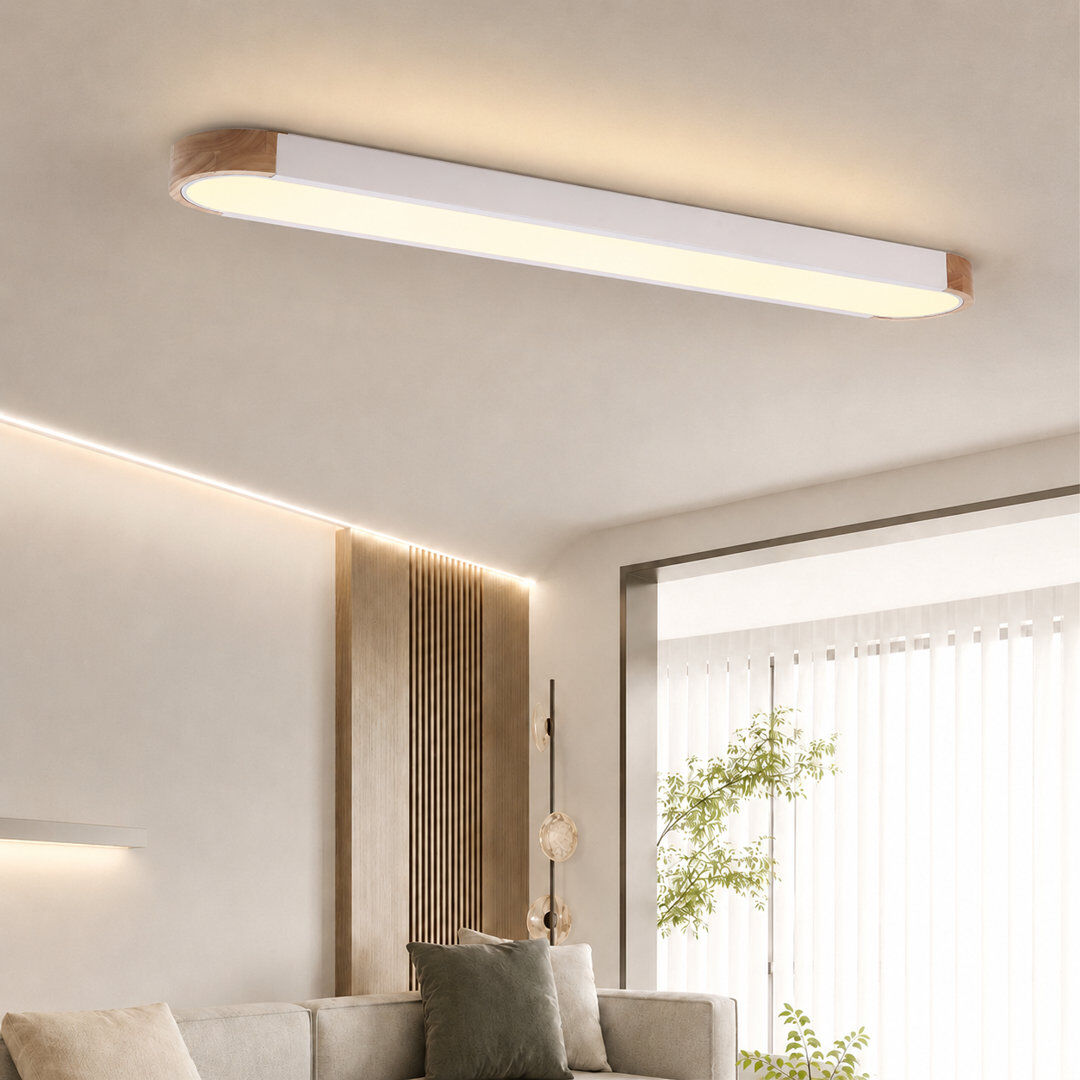 Metro Modern Linear Wood Dimmable LED Flush Mount with Remote White