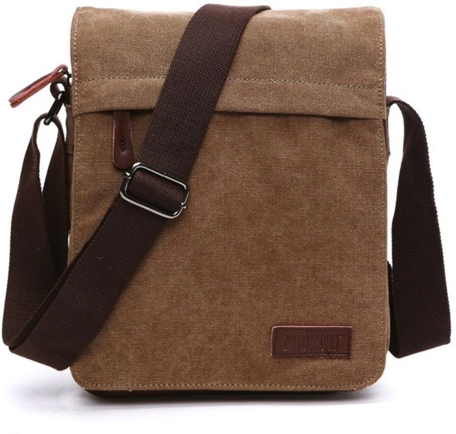 INF Herren Vintage Washed Canvas Kleine Umhängetasche – Laptopbereit, Business- und Casual-Style Kaffee