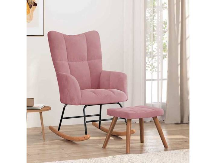 ELORAN Fauteuil allaitement - Chaise à bascule - avec repose-pied - Rose - Velours - 61x78x98 cm 64763