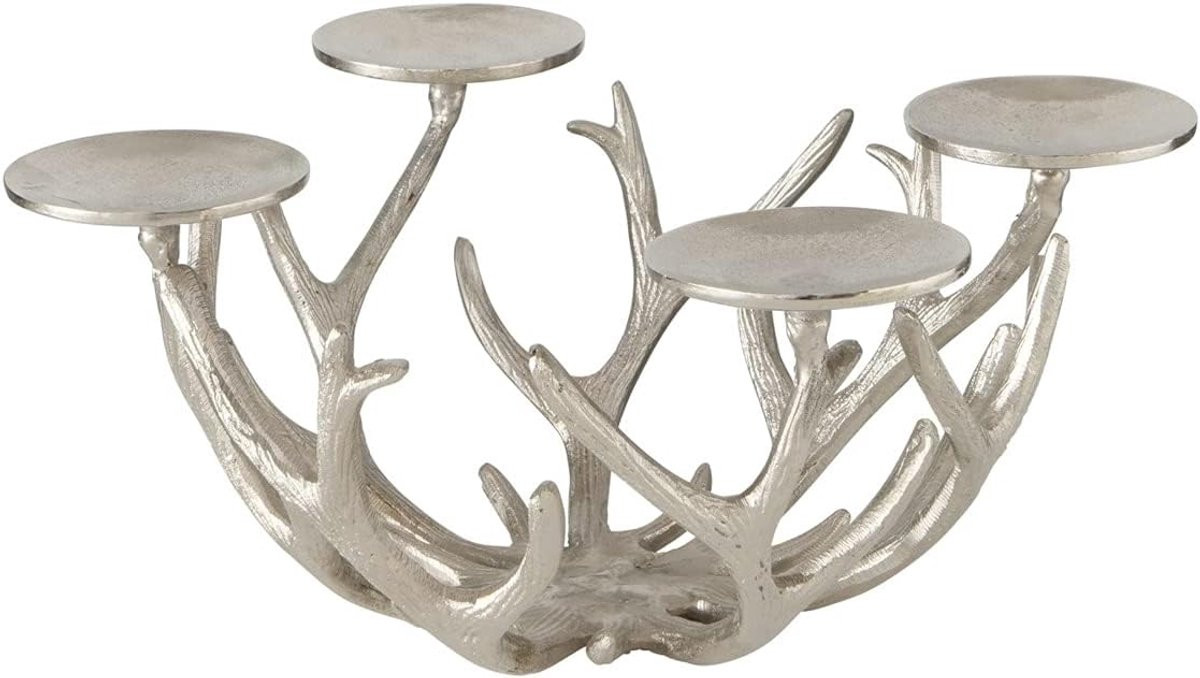 Kandelaar Gewei Kaarsenhouder Aluminium Vernikkeld Zilver