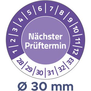 Zweckform Prüfplaketten 6990, nächster Prüftermin, 2028-2033, lila, Ø 30 mm, abziehsicher, 80 Stück