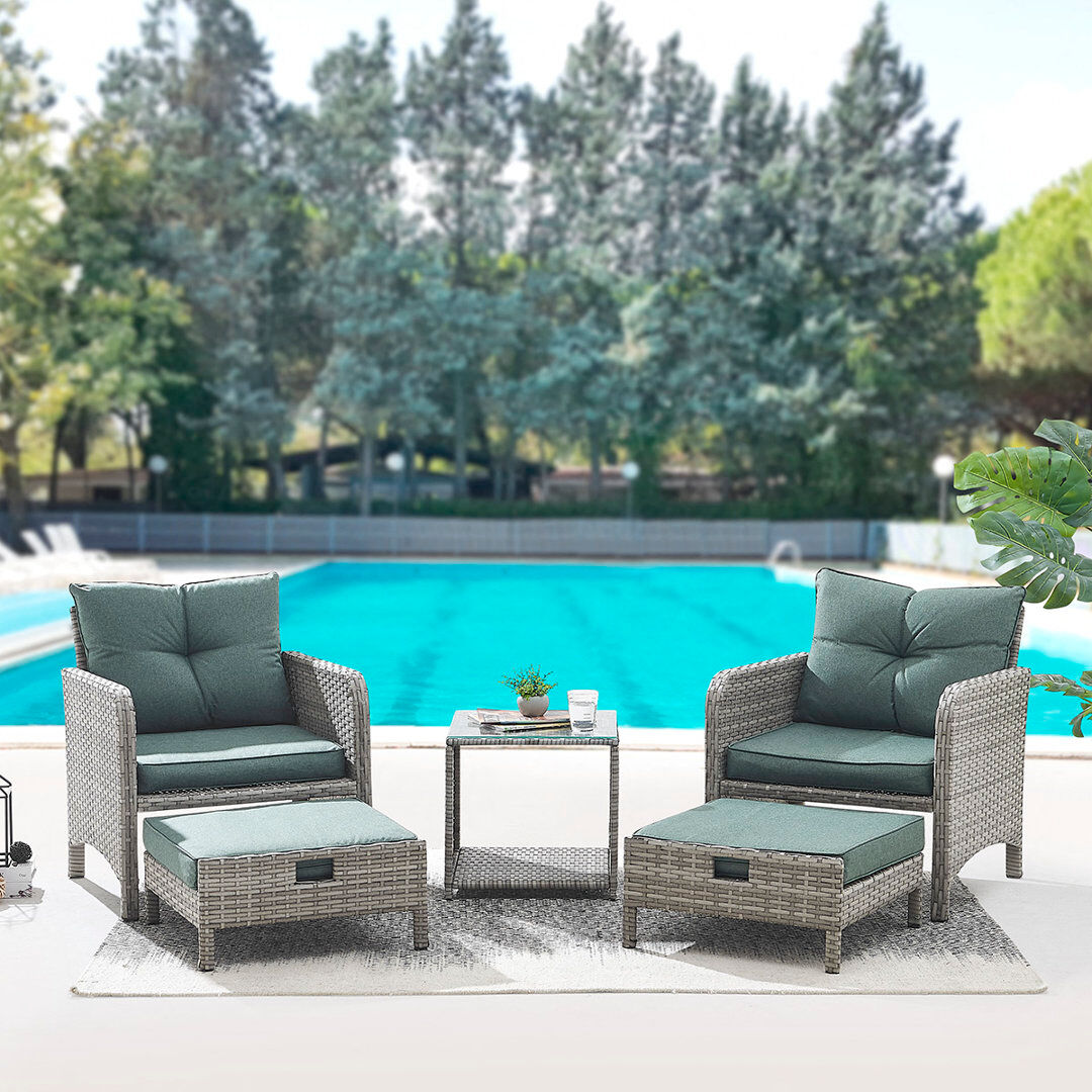 Marlow Home Co. Mukul Rattan 2 - Person Seating Group with Cushions Brown 2