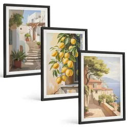 BILDER SET 3er Set - 40x60 cm Schwarzer Rahmen - Lemon Streets Meerblick