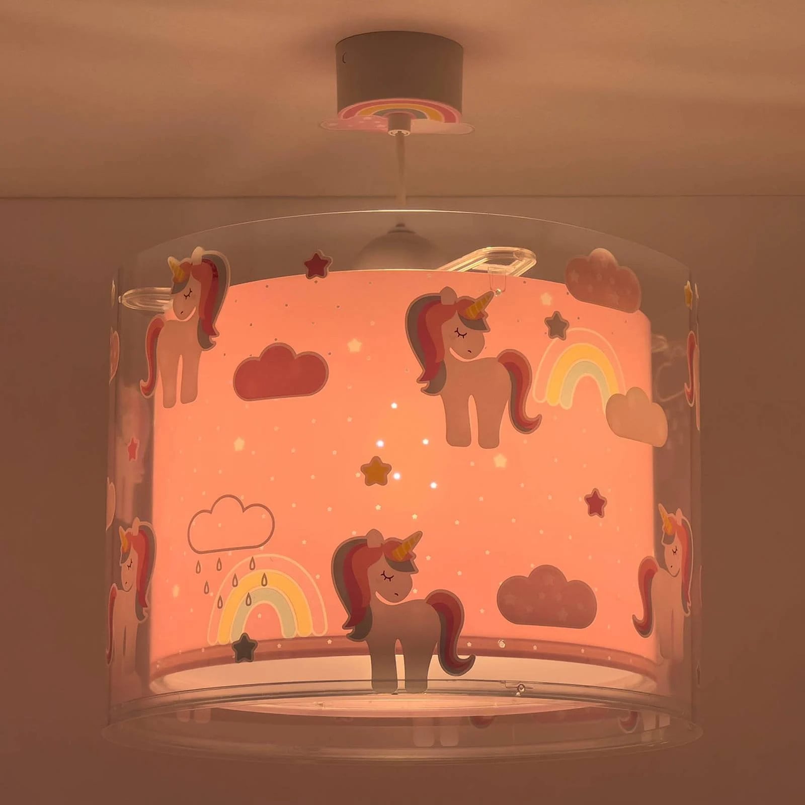 Dalber Kinderkamer hanglamp Unicorns, dimbaar, roze/multicolor, kunststof