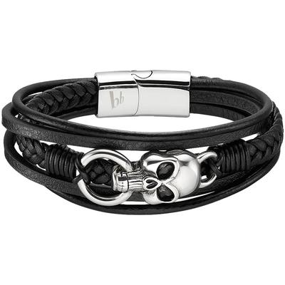 Lederarmband BRUNO BANANI "Schmuck", schwarz (edelstahlfarben, schwarz), Armbänder, Damen, 21cm, Edelstahl Leder, Edelstahl, Leder, Lederarmband