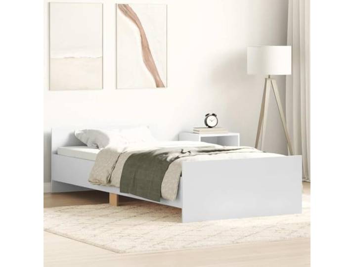 WDGJJFECNMUEHI Holzwerkstoff mit Kopfteil Bettgestell Weiß 90x200 cm Bettgestell Weiß 90x200 cm Holzwerkstoff mit Kopfteil und Lattenrost Stabil Schlafzimmer Bettrahmen für Matratze Ohne