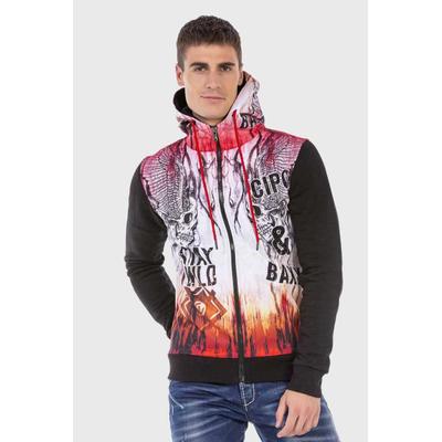 Sweatjacke CIPO & BAXX "Sweatjacken", Damen, Gr. S, bunt (schwarz), 70% Baumwolle, 30% Polyester, bedruckt, regular fit normal, Raglanärmel, Sweatjacken Sweatjacke, mit coolem Print