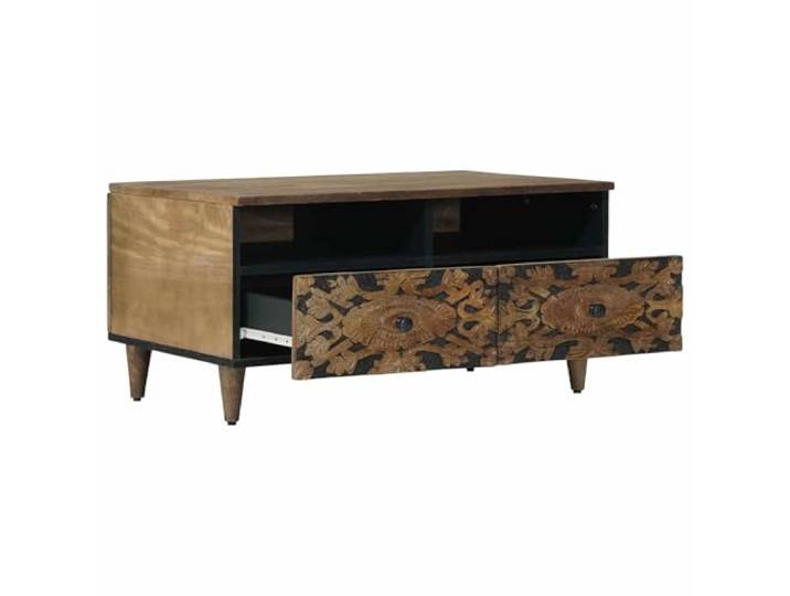 KKgypkn Rechteckiger Couchtisch Massivholz Mango 80 x 54 x 40 cm Schwarze Metallbeine, Stabile Konstruktion, Pflegeleicht, Modernes Design