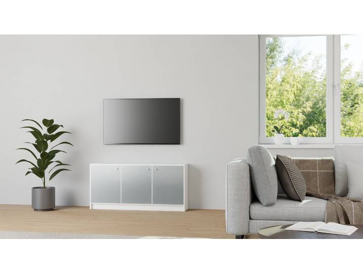 Phonoregal mit Glastüren MDF Beschichtet MDF Weiß matt