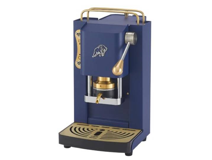 FABER COFFEE MACHINES 3.0 Pro Essential Kaffeemaschine ESE 44 mm kompakt mit Glaskanister, herausnehmbarem Padhalter und verstellbarer Padpresse aus Messing (Navy Blue, Messing)