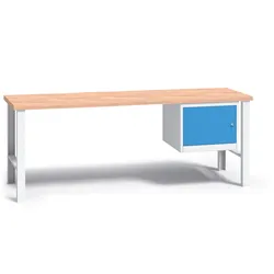Werkbank mit Holzarbeitsplatte G3, festes Gestell, 2000 mm, 1x Schrank