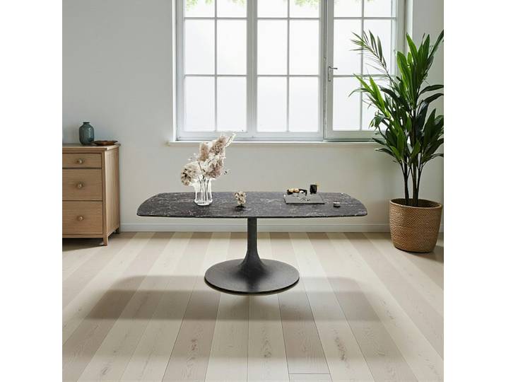 Table basse céramique grise marbrée, pied tulipe 115 cm LIGURIE
