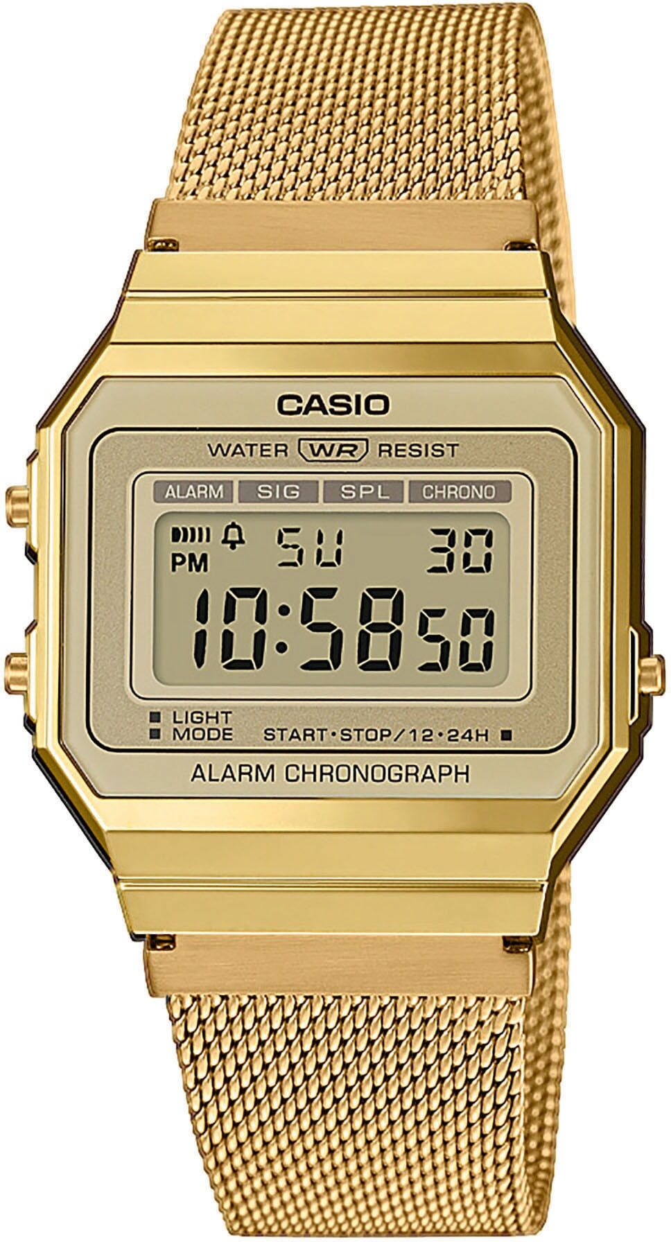 Chronograph CASIO VINTAGE, gold (goldfarben, gelbgoldfarben), Armbanduhren, Damen, Chronograph, Quarzuhr, Armbanduhr, Damen, Herren, digital, retro, Stoppfunktion