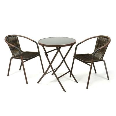 3-tlg. Bistroset Balkon Stuhl Tisch Set Braun