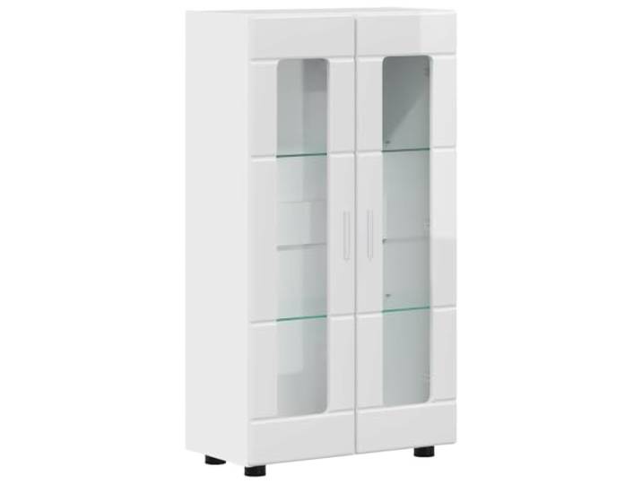 Buffet FLORIN Hochglanz Weiß 55,5 x 29 x 100 cm Schrank aus Holzwerkstoffplatte, gerade Linien, Matt Finish, Für Haus und Büro, leicht zu reinigen