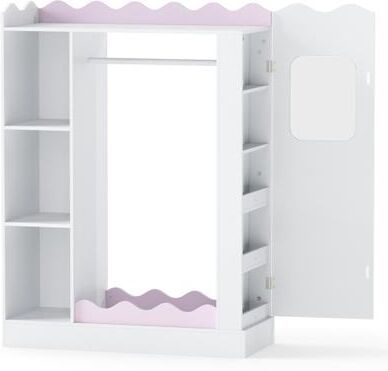 Costway Kids Dress Up Storage with Mirrors and Hanging Rack and Shelves for Bedroom-Pink
