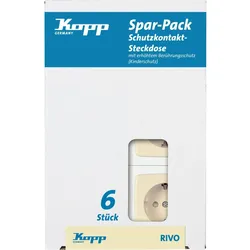 Kopp 945101059 RIVO - Profi-Pack: 6x Schutzkontakt-Steckdosen, erhöhter Berührungsschutz, Farbe: cremeweiß