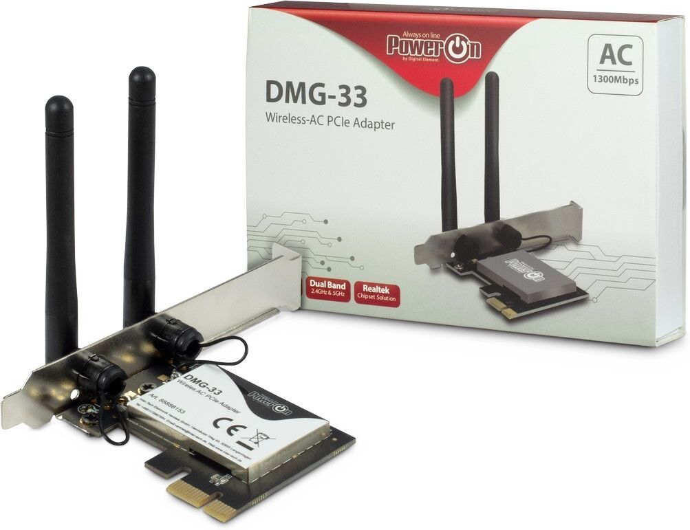 Inter-Tech DMG-33 trådlöst PCIe WiFi 5 dual band nätverkskort 1300 Mbit/s