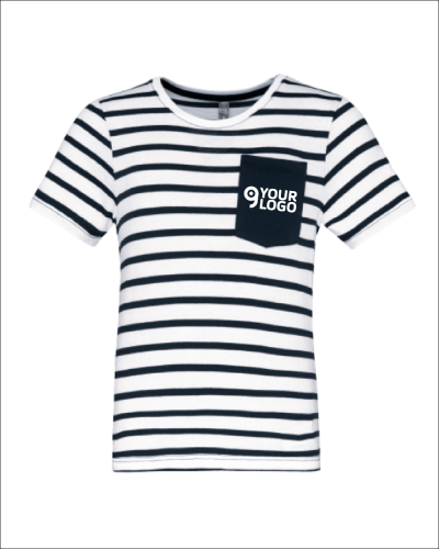 T-shirt bambino manica corta a righe stile marinaio con tasca Personalizzate o neutre Kariban