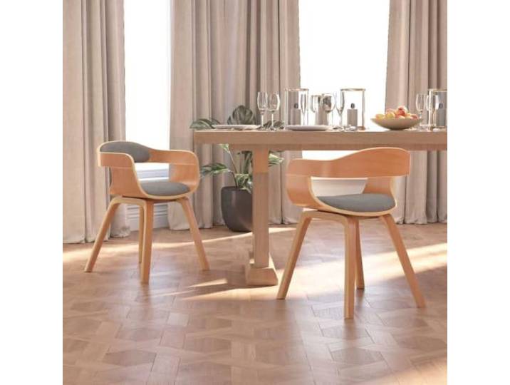 Esszimmerstühle, Taupe, Stoff und Beine aus gebogenem Holz, 2 Stück Weicher Stoff, Schaumstoffsitz, gebogenes Holz, schickes Design, maximale Belastung 110 kg, täglicher Gebrauch