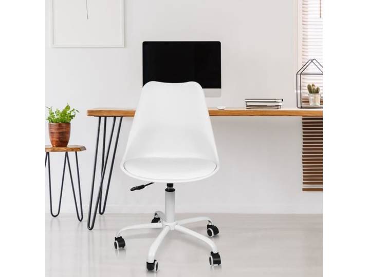 HOMEWELL. 1PCS CHAISE DE BUREAU SCANDINAVE NOIRE À ROULETTES RÉGLABLE EN HAUTEUR BLANC PIEDS MÉTAL.