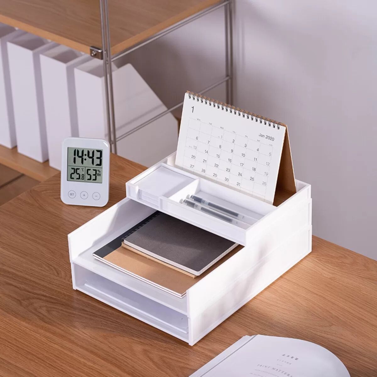 INF Mehrschichtiger Desktop-Aktenorganizer - Verstellbare PS-Material Dokumentenablage Weiß
