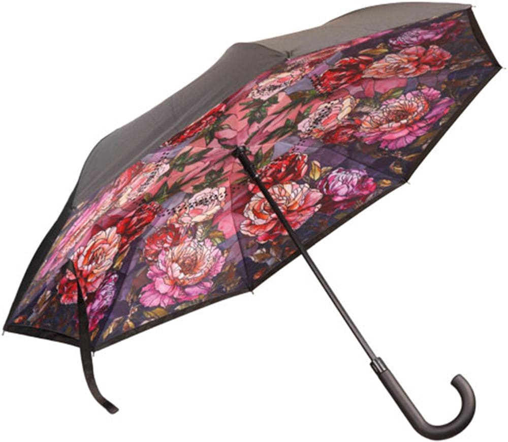 Stockregenschirm GOEBEL "Louis Comfort Tiffany - Pfingstrosen", bunt, B:10cm T:5cm Ø:108cm, Obermaterial: 100% Glasfaser, Regenschirme, Stockregenschirm, mit Upside/Down Öffnung bunt Einheitsgröße