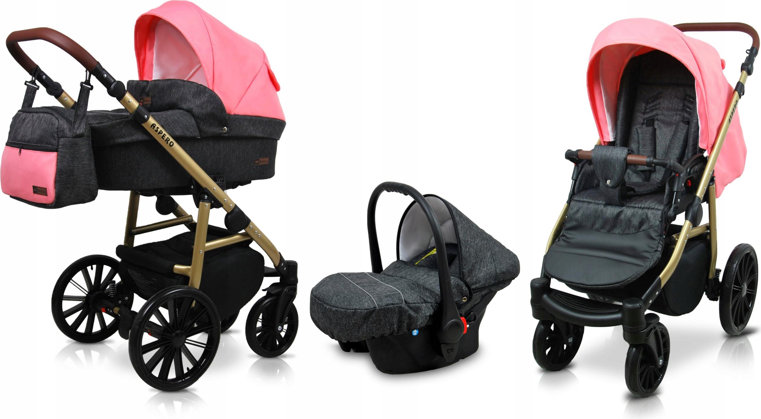 BabyLux Aspero | 3in1 Kinderwagen Set | Black Coral | Kombikinderwagen | Kinderwagenset | Buggy