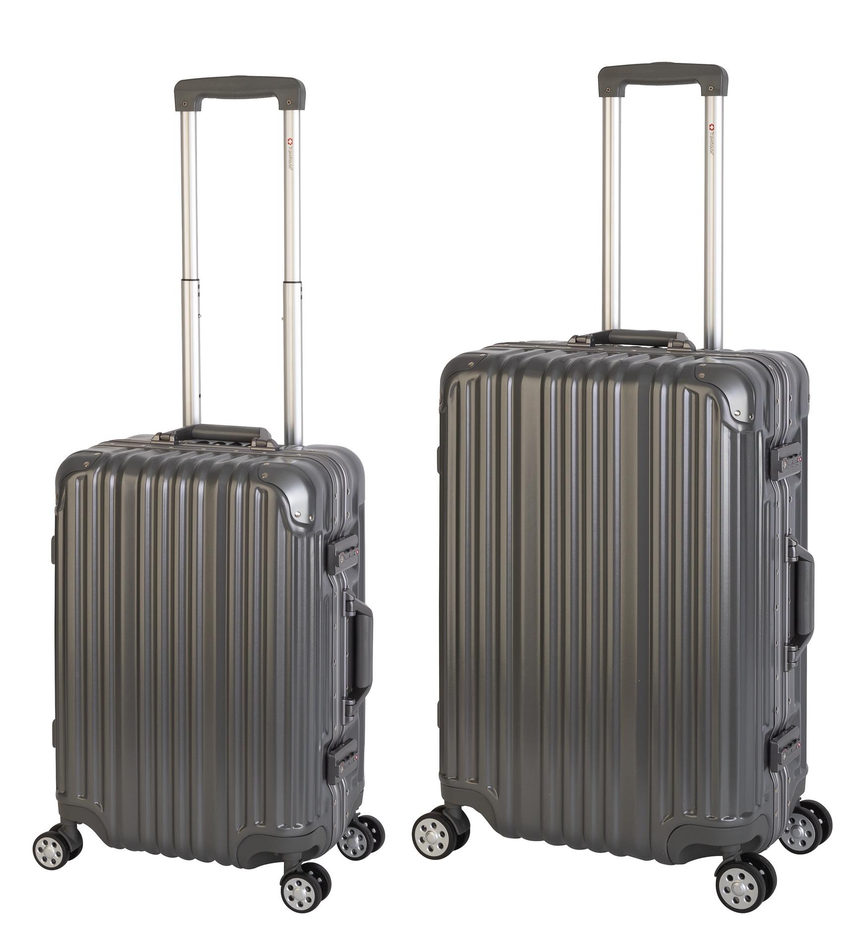 Travelhouse - London - 2er Reisekoffer Set | TSA Schloss |Polycarbonat Hartschale | Alu-Rahmen | 4 Rollen | Koffer Trolley Reise Urlaub Gepäck - Koffer Set S+M | Grau