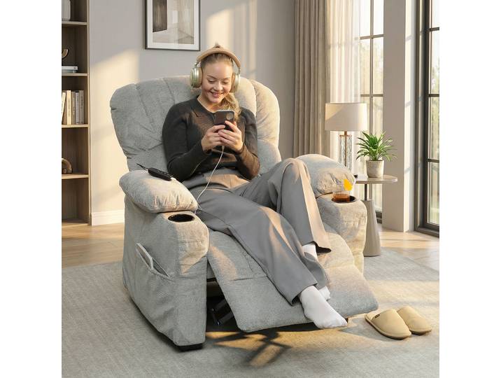 HOMCOM Fauteuil Relax Électrique Inclinable USB Gris Salon