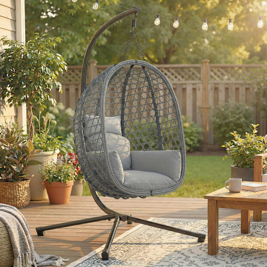 World Menagerie Outsunny Hanging Egg Chair w/ Stand Safety Strap Indoor Outdoor Grey 196cm H X 101cm W X 105cm L