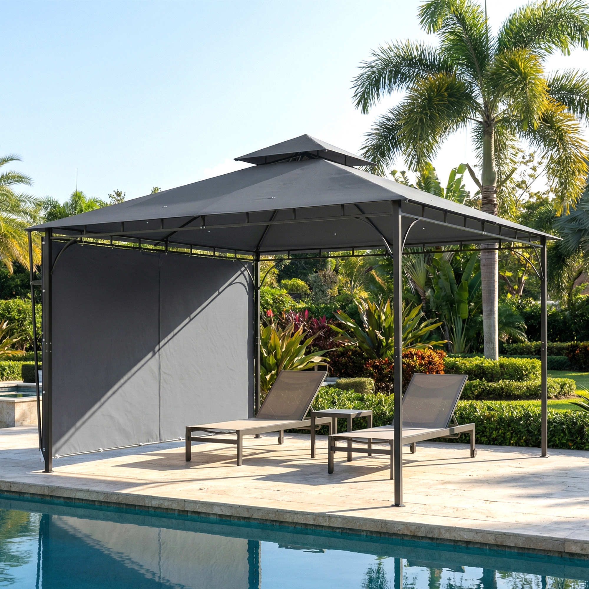 Outsunny Gazebo da Giardino Gazebo da Esterno Tetto Estensibile, 3.2x3.2 m, Grigio   Aosom Italy