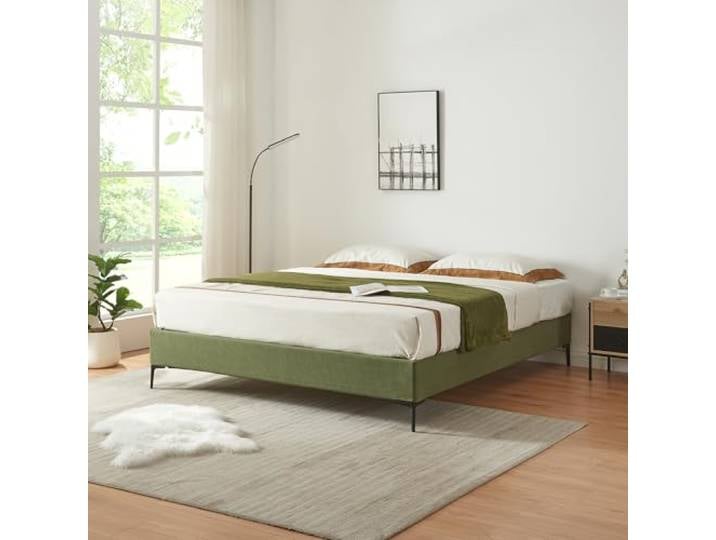 [en.casa] Doppelbett Lilla 160 x 200 cm Bettgestell mit abnehmbarem Bezug Cord Bett mit Lattenrost Polsterbett Grün