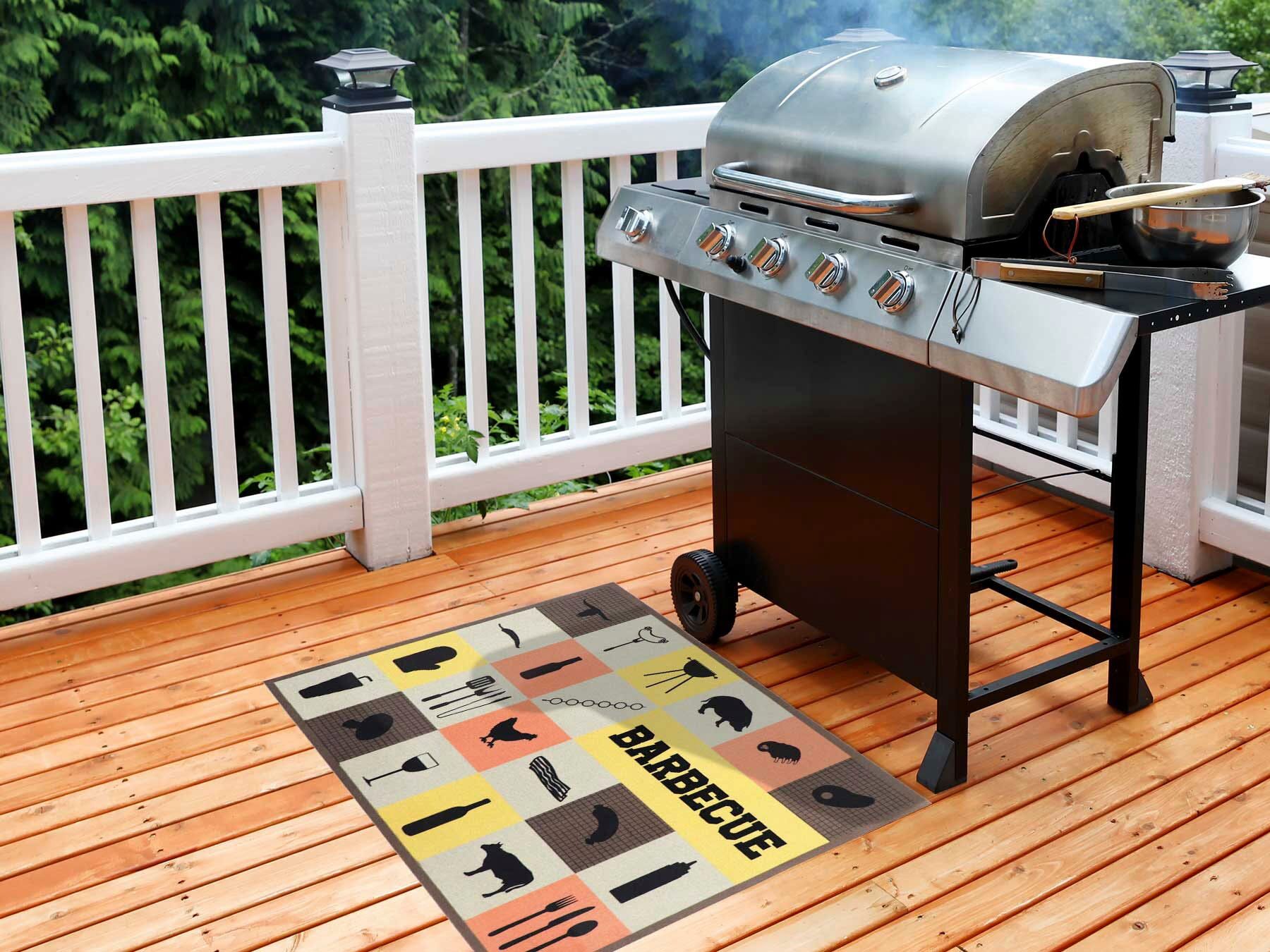 Fussmatte "BBQ Grillunterlage BARBECUE CHECKS, Made in Belgium", bunt, B:90cm H:5mm L:120cm, Polyamid, PRIMAFLOR-IDEEN IN TEXTIL, Teppiche, Fussmatte, Grillmatte ideal als Bodenschutz, mit Spruch, rutschhemmend, waschbar bunt B : 90cm 1 Stk., 5mm, L: 120c