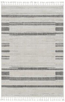 Strick & Bolton Doyle Grey/ Ivory High-low Textured Fringe Area Rug