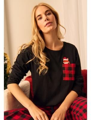 Plus Size Women's Classic Comfortable Sleep Tunic by Dreams & Co. in Black Holiday Fox (Size 1X)