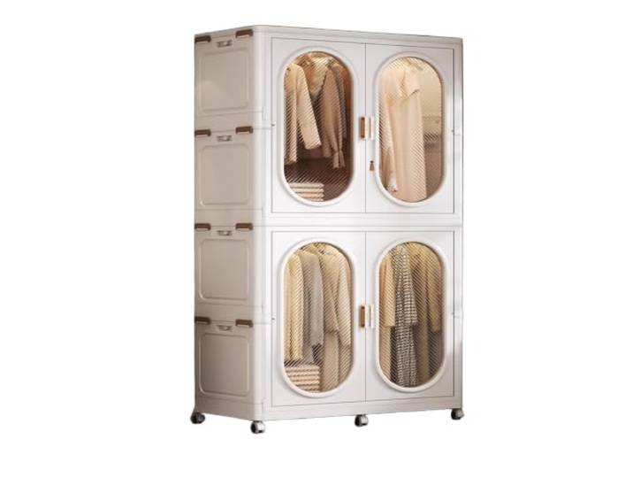 THEGA Kleiderschrank Mit Kleiderstange Für Kinder, Faltbarer, Tragbarer Kunststoffschrank Zum Aufhängen Und Aufbewahren Von Kleidung, Mit Rollen Und Kleiderbügeln